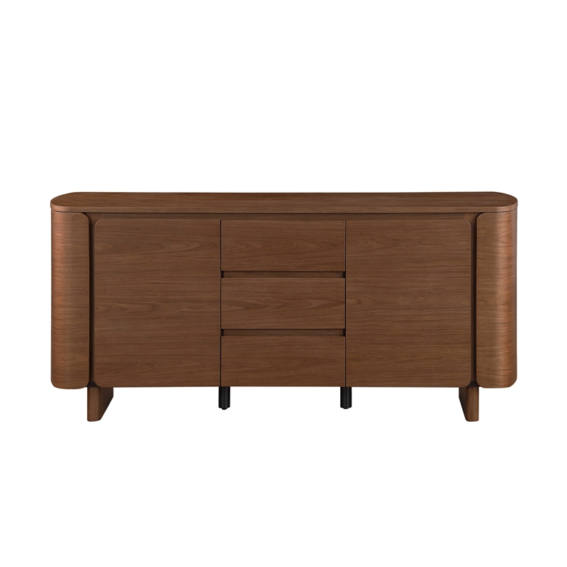 Milan Ethan Walnut Brown Modern All-wood Buffet with 2 Shelves & 3 Drawers