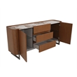 Milan Runa Walnut Brown Modern 2-Door Wood Buffet with Ceramic Top & Steel Legs