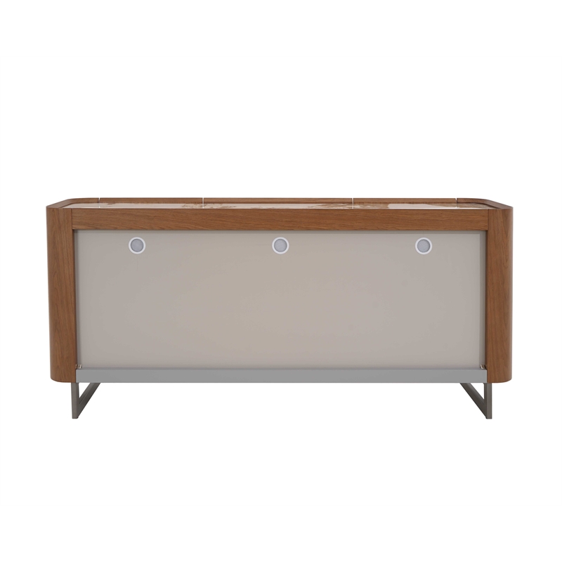 Milan Runa Walnut Brown Modern 2-Door Wood Buffet with Ceramic Top & Steel Legs