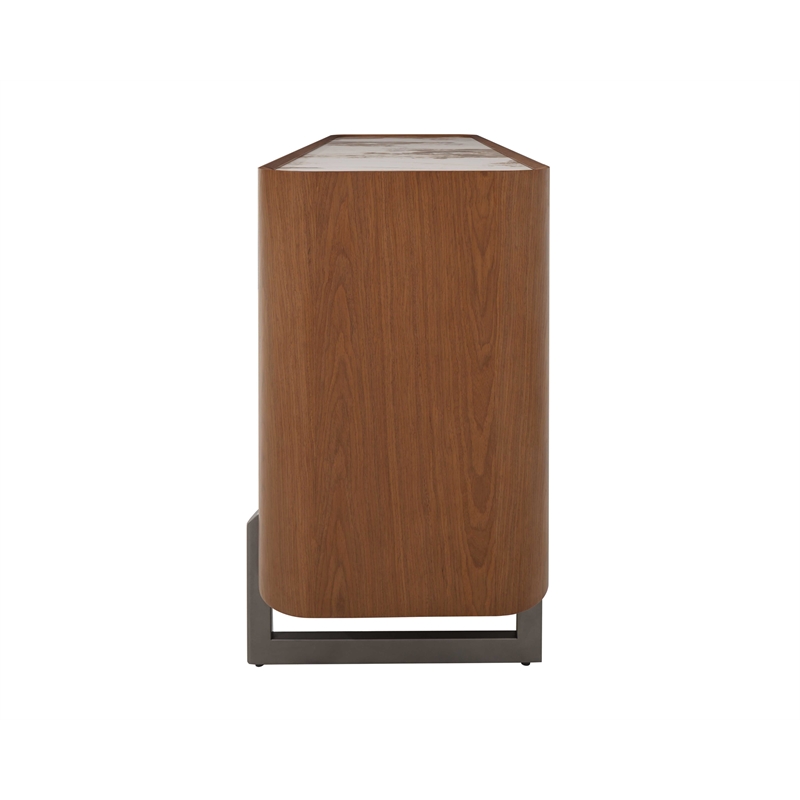 Milan Runa Walnut Brown Modern 2-Door Wood Buffet with Ceramic Top & Steel Legs