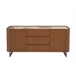 Milan Runa Walnut Brown Modern 2-Door Wood Buffet with Ceramic Top & Steel Legs
