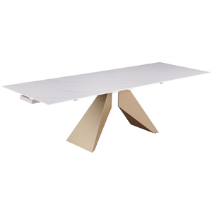Milan Amaire Contemporary Extendable Marbleized White Ceramic Top Table