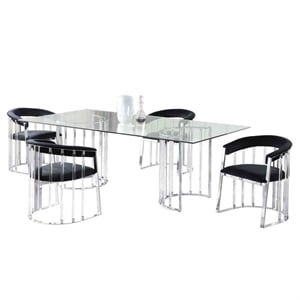 Milan Tania Contemporary Dining Set w/ 42&quotx72&quot Glass Table & Black Armchairs
