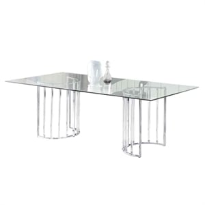 Milan Tania Contemporary 44&quotx 84&quot Glass Top Dining Table w/ Steel & Acrylic Base