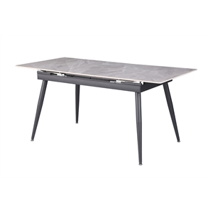 Milan Jester 32&quotx 51-63&quot Extendable Gray Stone Table w/ Matte Black Steel Legs
