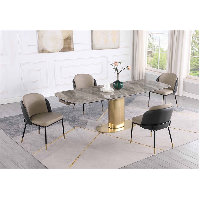 Milan Karlita Kimmy Gray Dining Set w/ Extendable Table & Two-Tone Gray Chairs