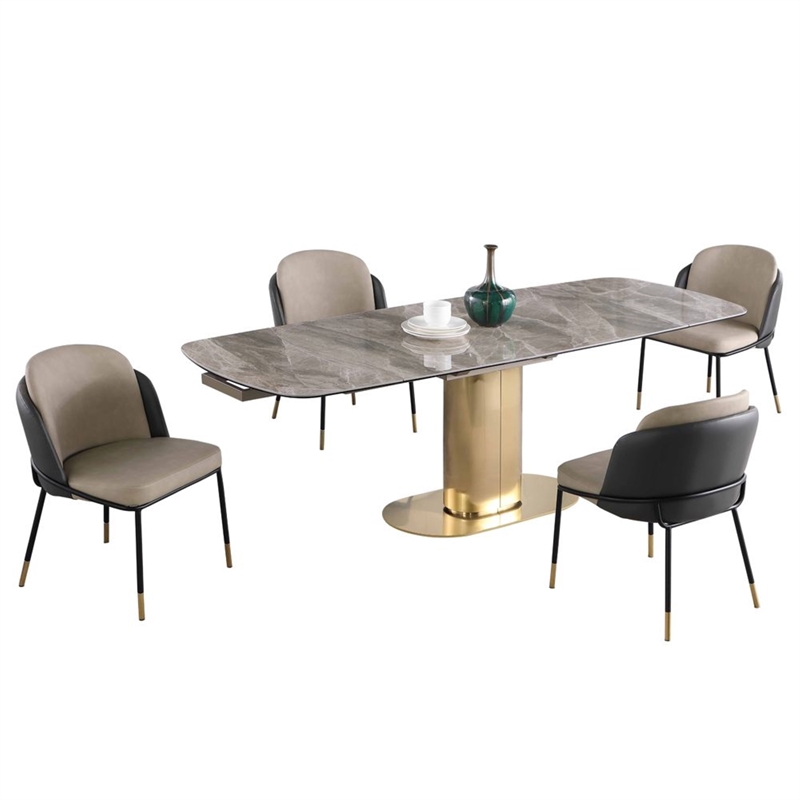 Milan Karlita Kimmy Gray Dining Set w/ Extendable Table & Two-Tone Gray Chairs