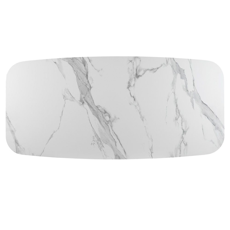 Milan Kenny Modern Dining Set w/ White Marbleized Table & Walnut Wood Chairs