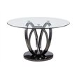 Milan Lyn Round Glass Dining Table w/ Graphite Gray 3-Ring Steel Base