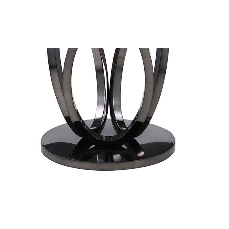 Milan Lyn Round Glass Dining Table w/ Graphite Gray 3-Ring Steel Base