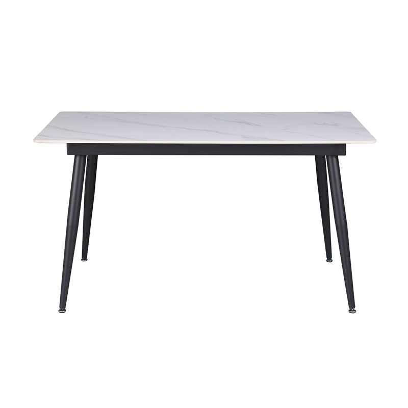 Milan Quinsley Contemporary White Sintered Stone Table w/ Matte Black Steel Legs