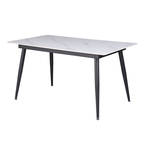 Milan Quinsley Contemporary White Sintered Stone Table w/ Matte Black Steel Legs
