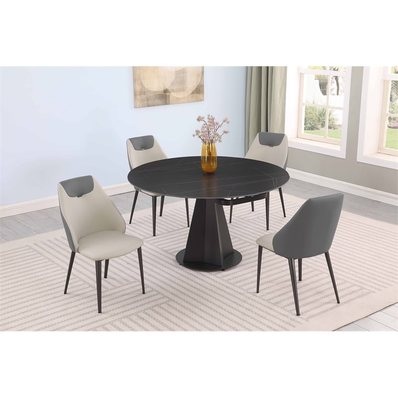 Milan Jester Contemporary Black Dining Set w/ Extendable Table & Gray Chairs