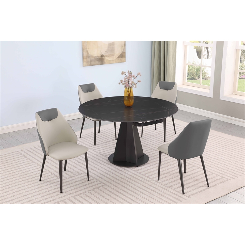 Milan Jester Contemporary Black Dining Set w/ Extendable Table & Gray Chairs