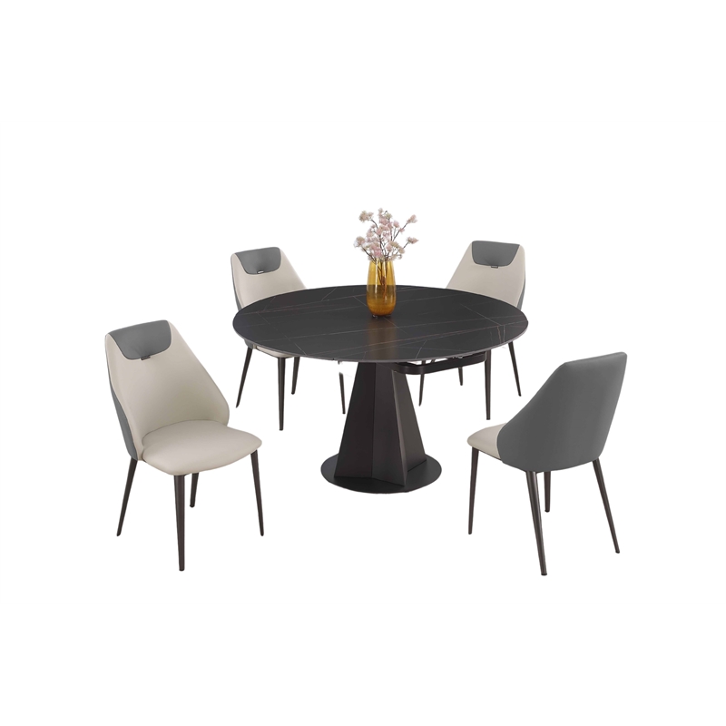 Milan Jester Contemporary Black Dining Set w/ Extendable Table & Gray Chairs
