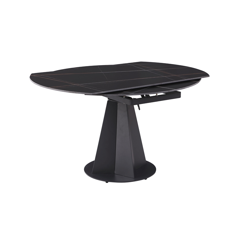 Milan Sean Contemporary Motion Extendable Table with Matte Black Steel Base