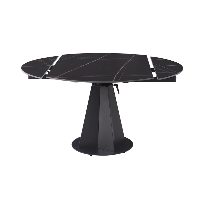 Milan Sean Contemporary Motion Extendable Table with Matte Black Steel Base
