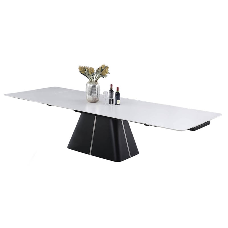 Milan Belma Extendable Dining Table w/ Marbleized White Sintered Stone Top