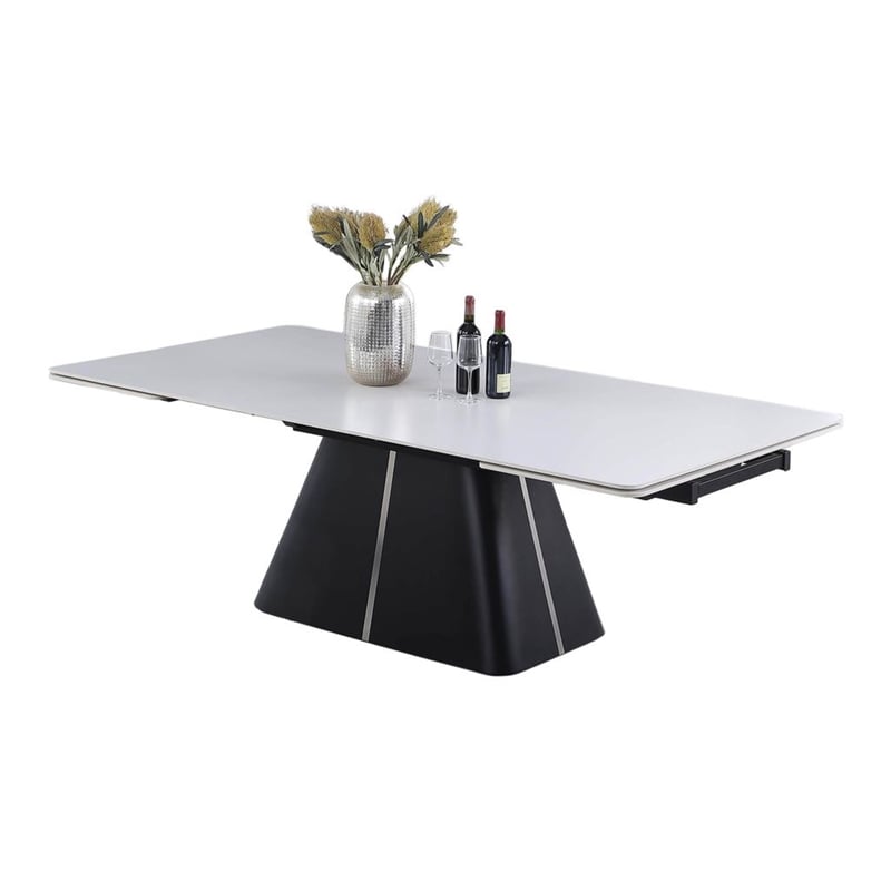 Milan Belma Extendable Dining Table w/ Marbleized White Sintered Stone Top