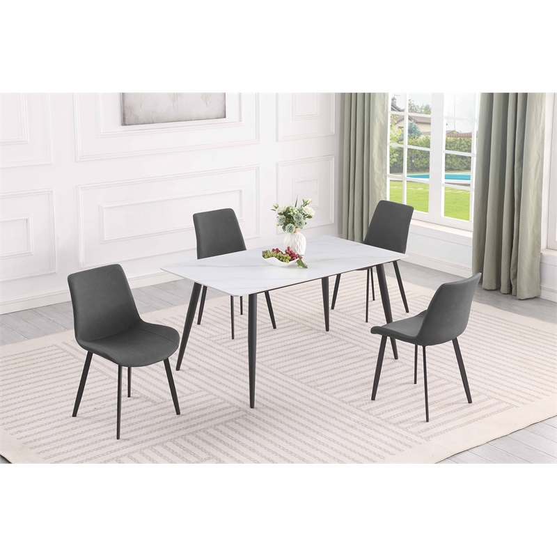 Milan Quinsley Dining Set w/ Matte White Sintered Stone Table & Gray Chairs
