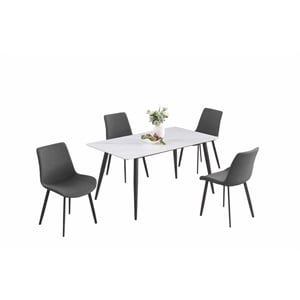 Milan Quinsley Dining Set w/ Matte White Sintered Stone Table & Gray Chairs