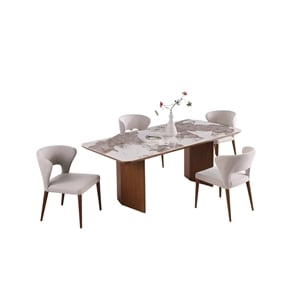 Milan Runa-Robbie Modern Dining Set w/ Ceramic Top Table & Taupe Chairs