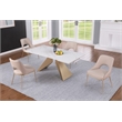 Milan Amaire Contemporary Dining Set w/ Matte White Ceramic Table & Beige Chairs
