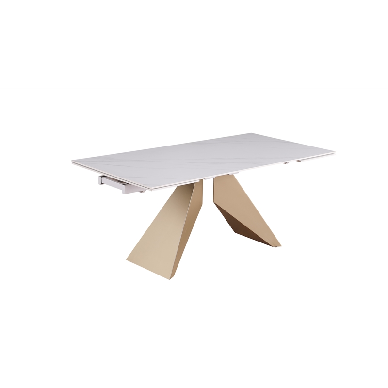 Milan Amaire Contemporary Dining Set w/ Matte White Ceramic Table & Beige Chairs