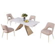 Milan Amaire Contemporary Dining Set w/ Matte White Ceramic Table & Beige Chairs