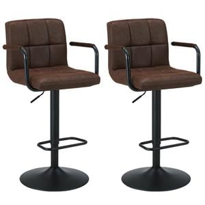 duhome tech fabric adjustable bar stool with arms walnut (set of 2)
