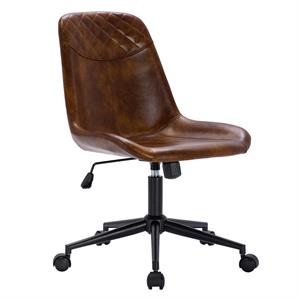 duhome modern  swivel faux leather office chair walnut