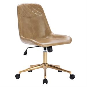 duhome modern  swivel faux leather office chair with golden base cream