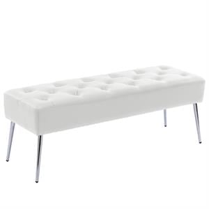 duhome 44.5 inch wide faux leather upholstered bench white