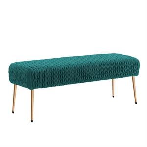 duhome 44.5 inch wide velvet upholstered bench turquoise
