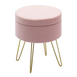 duhome velvet round iron accent stool pink