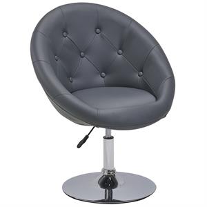 duhome faux leather 27.2 inch wide tufted swivel barrel chair gray