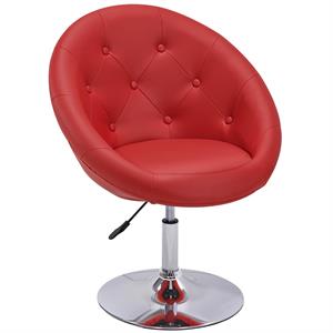 duhome faux leather 27.2 inch wide tufted swivel barrel chair red