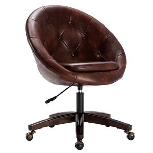 duhome faux leather tufted adjustable swivel office chair chocolate