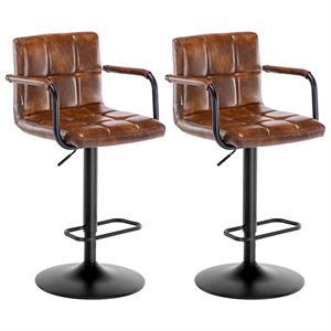 duhome faux leather swivel adjustable bar stools with arms caramel set of 2