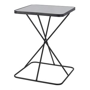 privilege short modern metal accent table with mirrored top in black