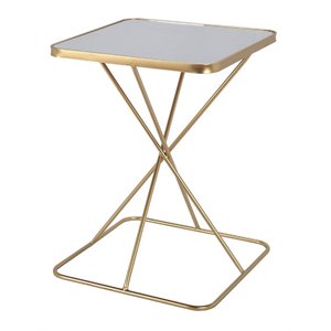 privilege short modern metal accent table with mirrored top in gold