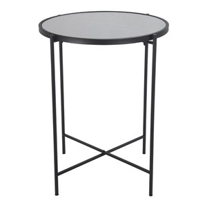 privilege modern metal accent table with mirrored top in black