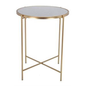 privilege modern metal accent table with mirrored top in gold