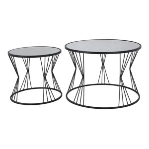 privilege drum modern metal accent tables with mirrored tops in black (set of 2)
