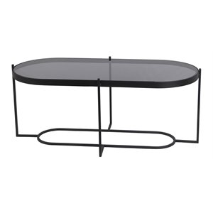 privilege oval modern metal coffee table with smoked glass top in black