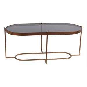privilege oval modern metal coffee table with smoked glass top in gold
