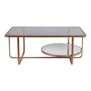 privilege 2-tiered modern metal coffee table with smoked glass top in gold