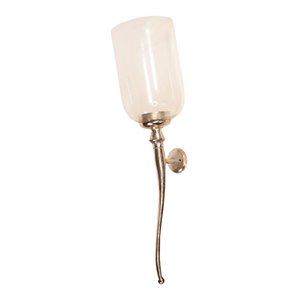 privilege small aluminum wall sconce with glass candle ecasing in raw nickel
