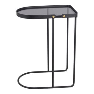 privilege c-style modern metal accent table with smoked glass top in black