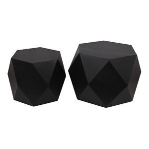 privilege 2-piece hexagonal shaped contemporary metal coffee table set in black